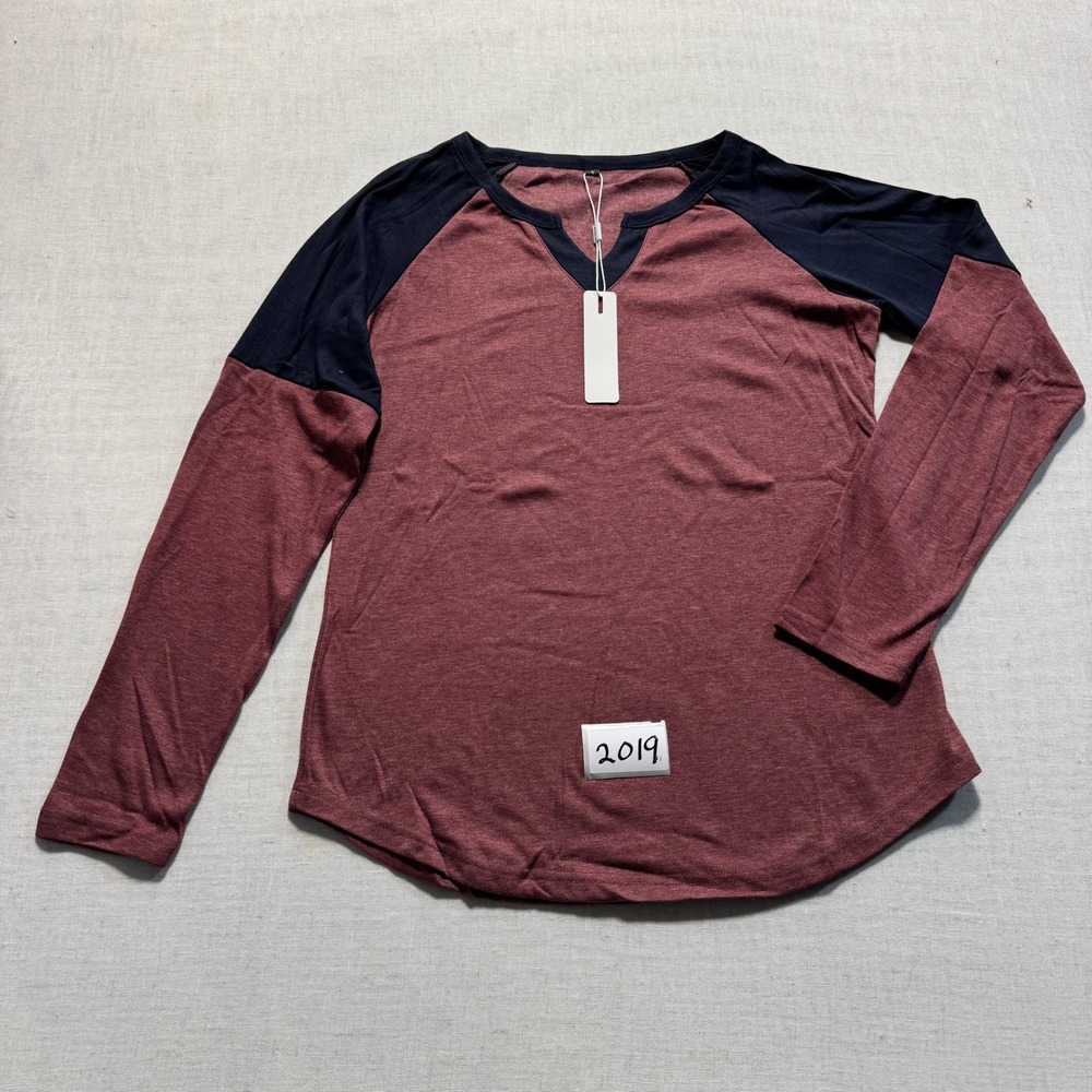 LAISHEN Raglan Baseball Tee Women Sz S Burgundy New With Tags